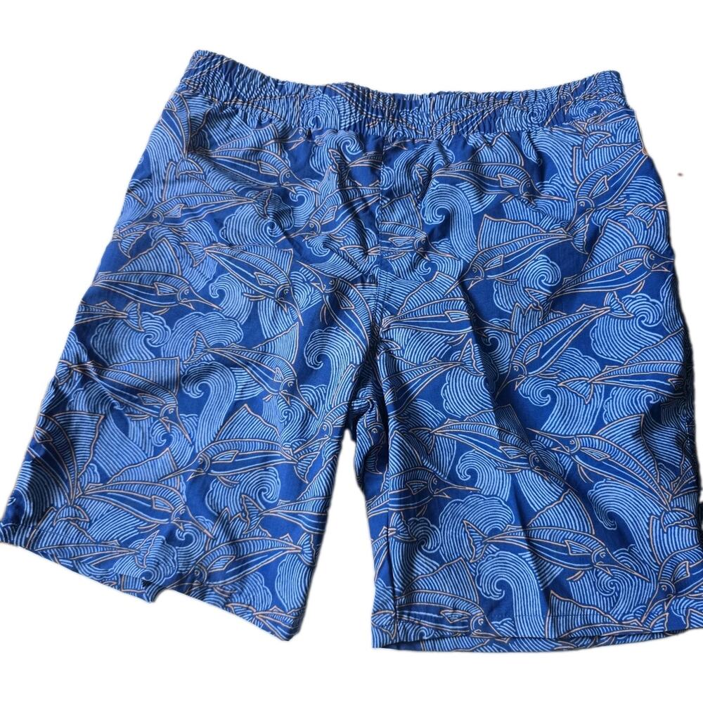Columbia PFG Shark Print Swim Trunks Boys Youth XL 18/20 Blue White UPF 50 NWT